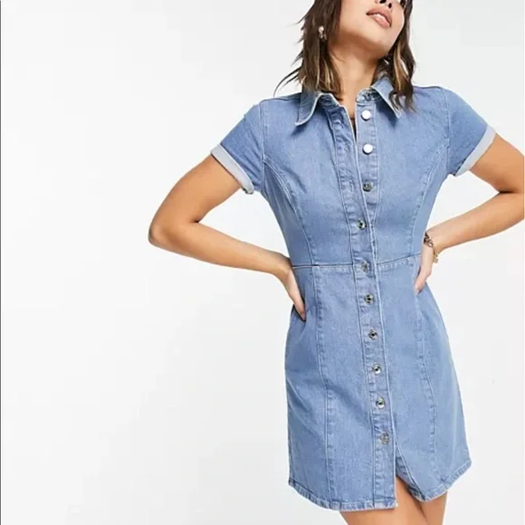 ASOS | Dresses | Asos Design Denim Fitted Shirt Dress Short Sleeve |  Poshmark